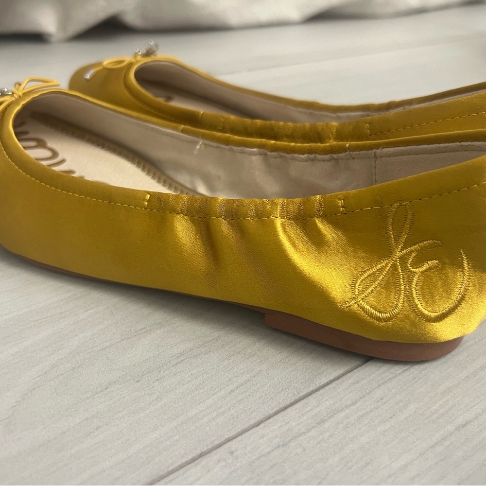 New Sam Edelman Women's Ballet Flats Felicia Flats Yellow Gold Satin Sz 8 - Picture 5 of 5